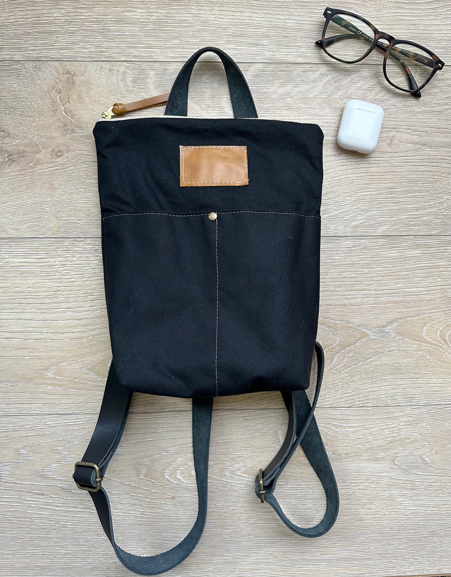 Small Black Waxed Canvas backpack