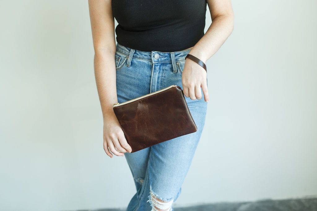 Small Chocolate Brown Leather wristlet