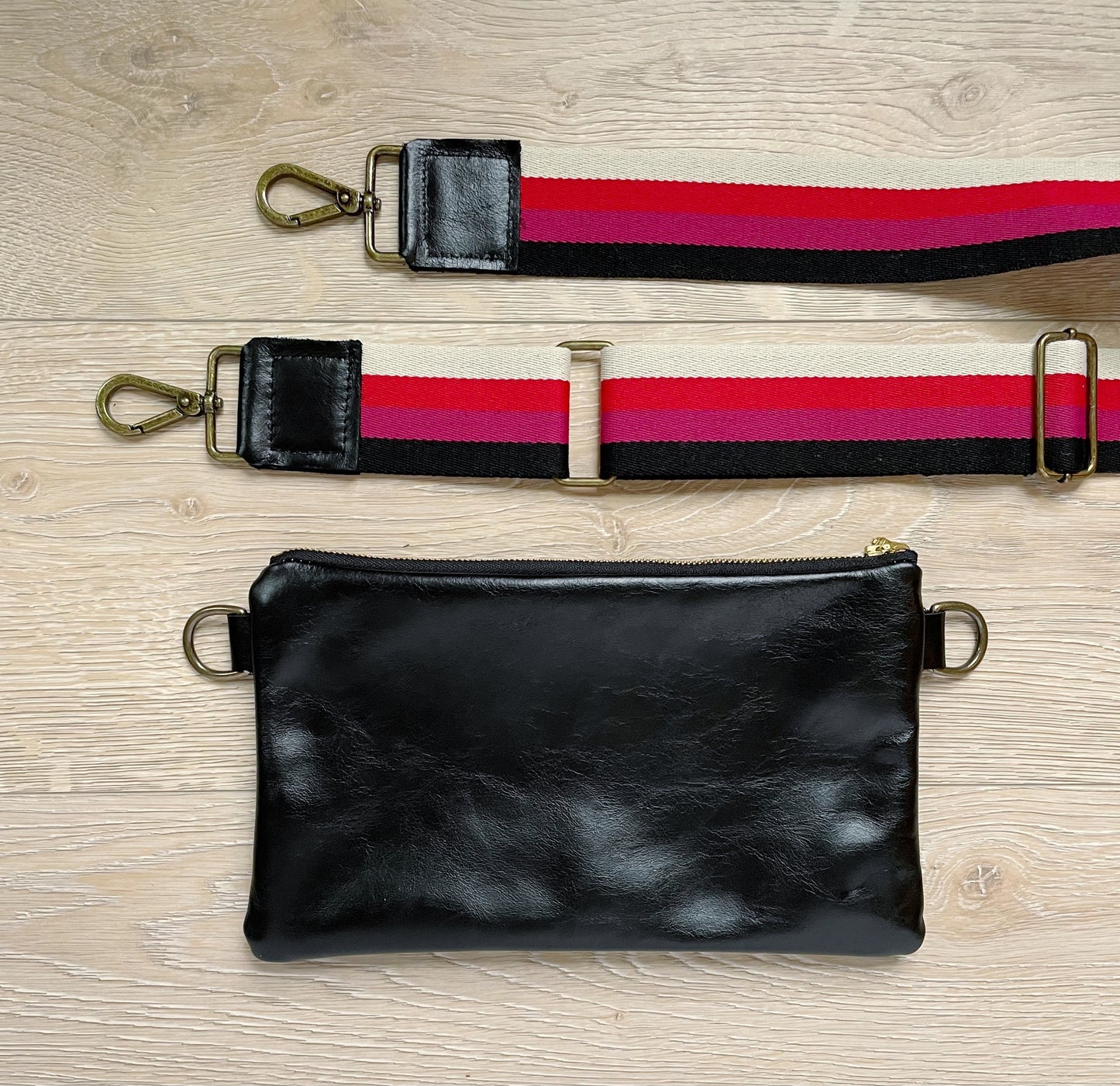 Pink and Black Striped Cross Body Strap