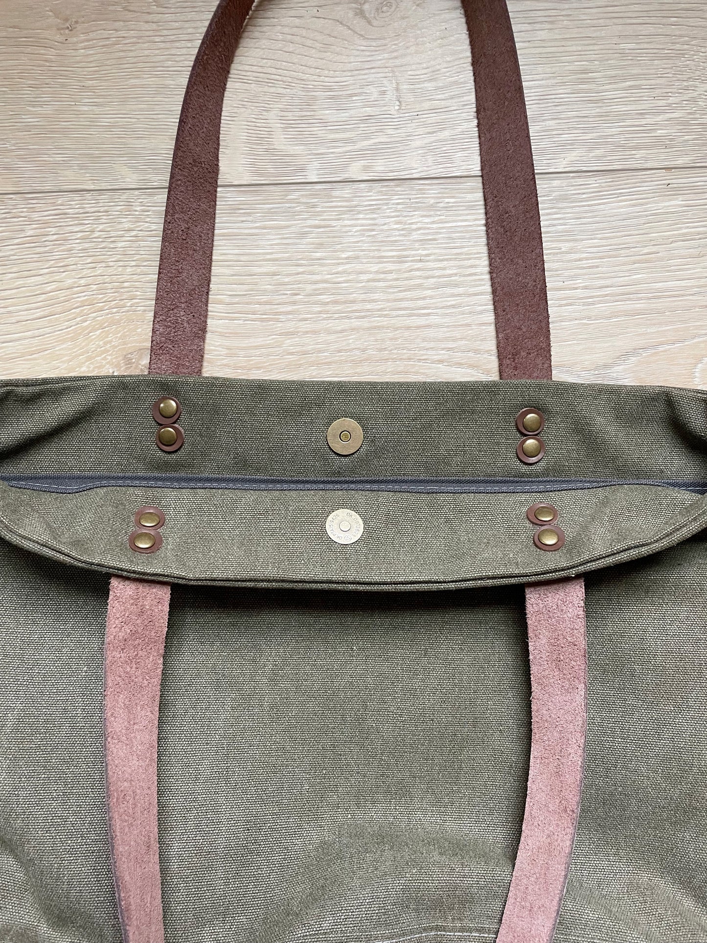 Olive green canvas tote bag