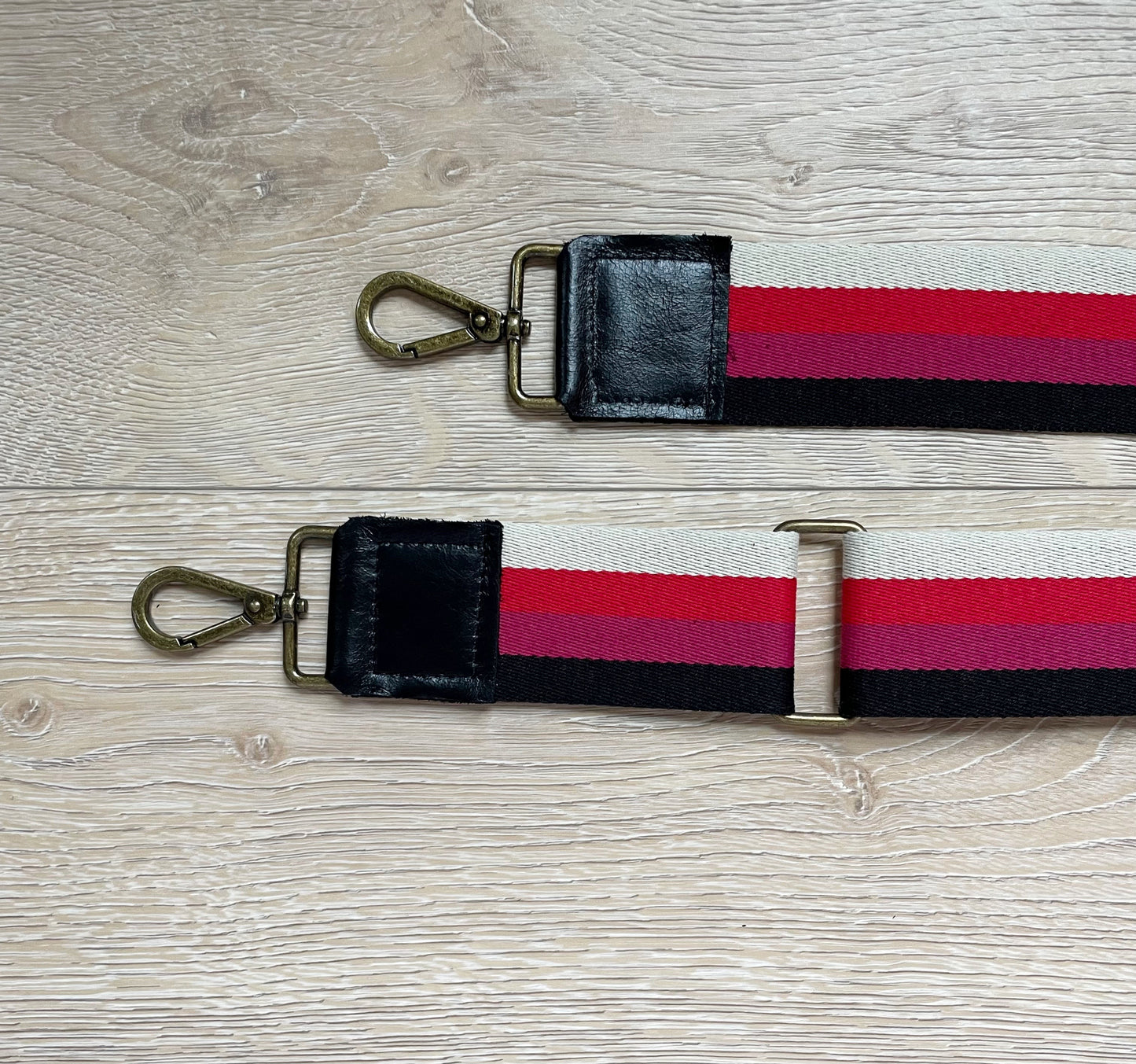 Pink and Black Striped Cross Body Strap