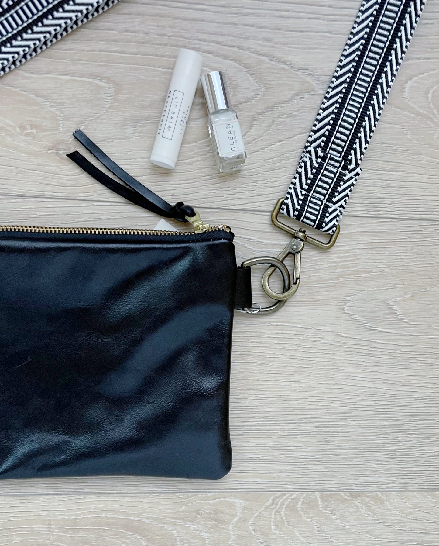 Black Leather cross body purse