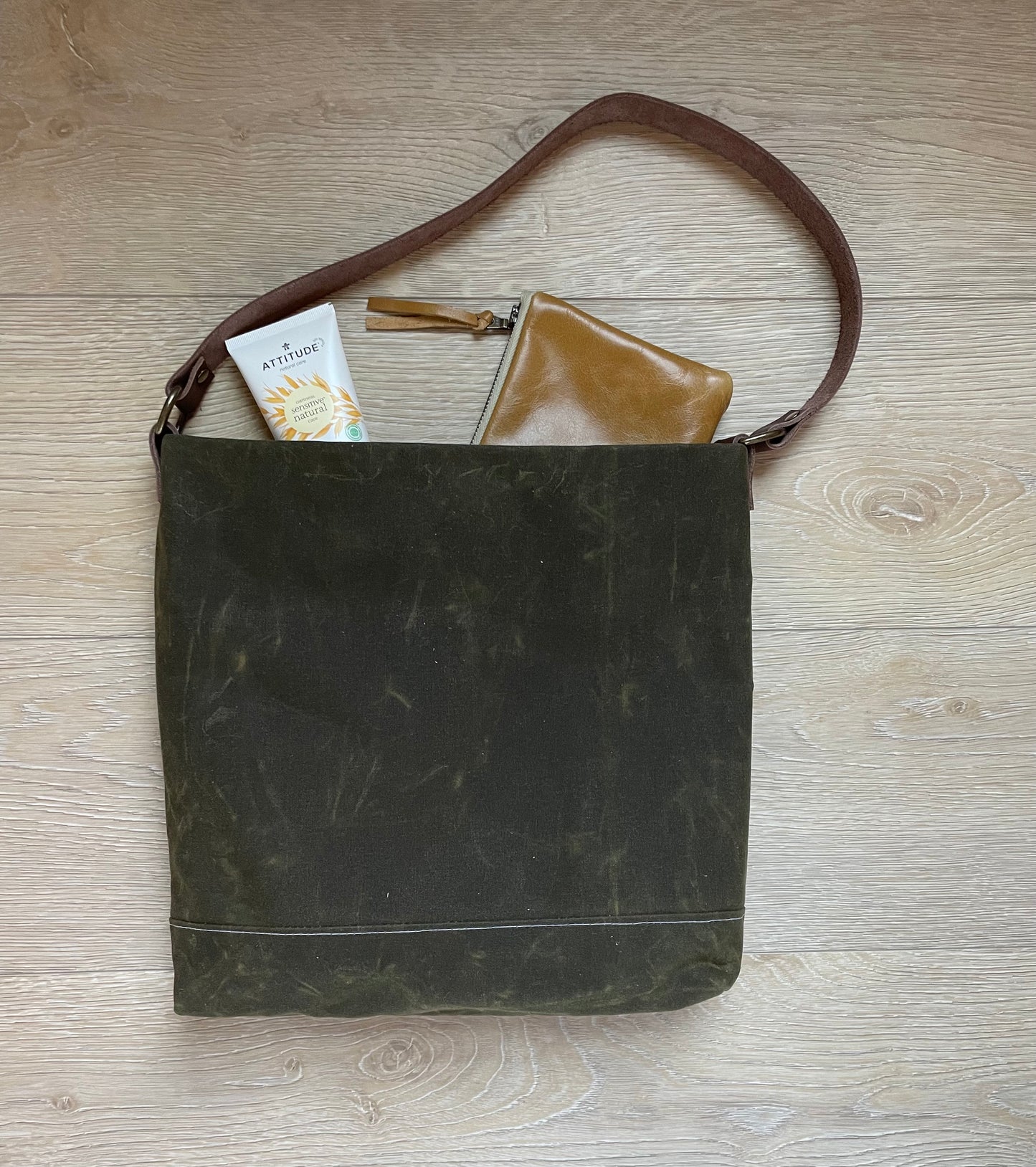 Olive Green Waxed Canvas Hobo Bag