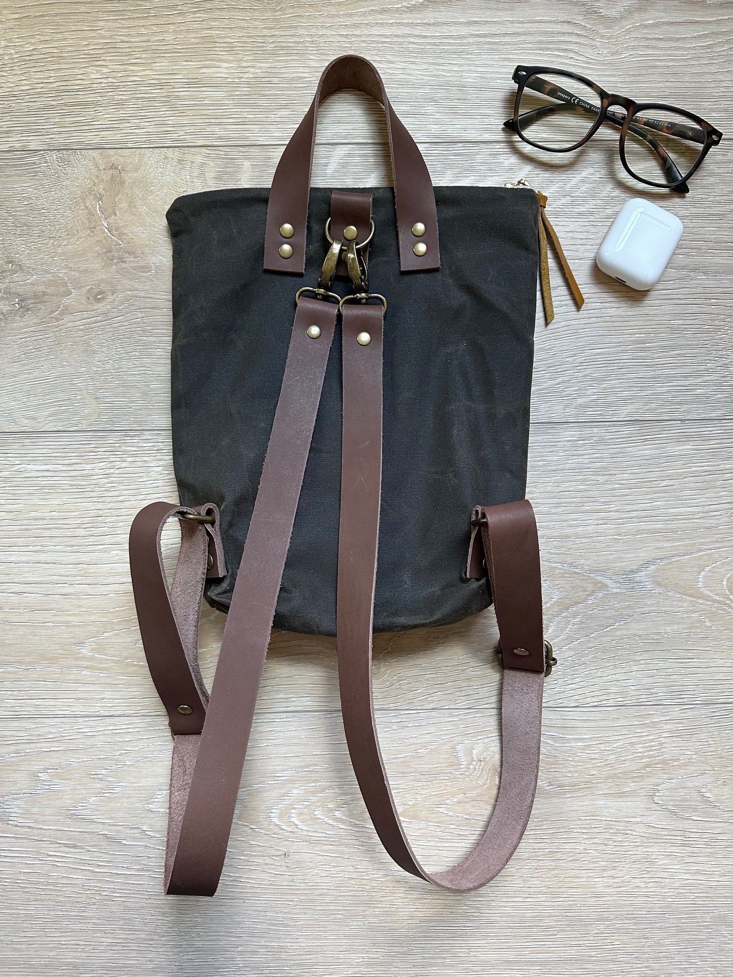 Small Dark Green Waxed Canvas backpack