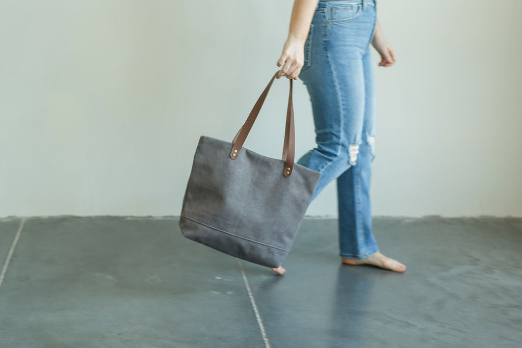 Gray canvas tote bag best sale