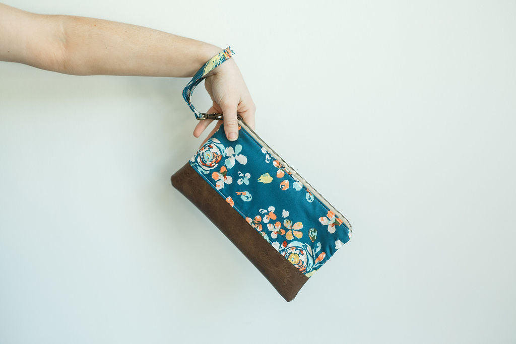 Teal Floral Wristlet wallet