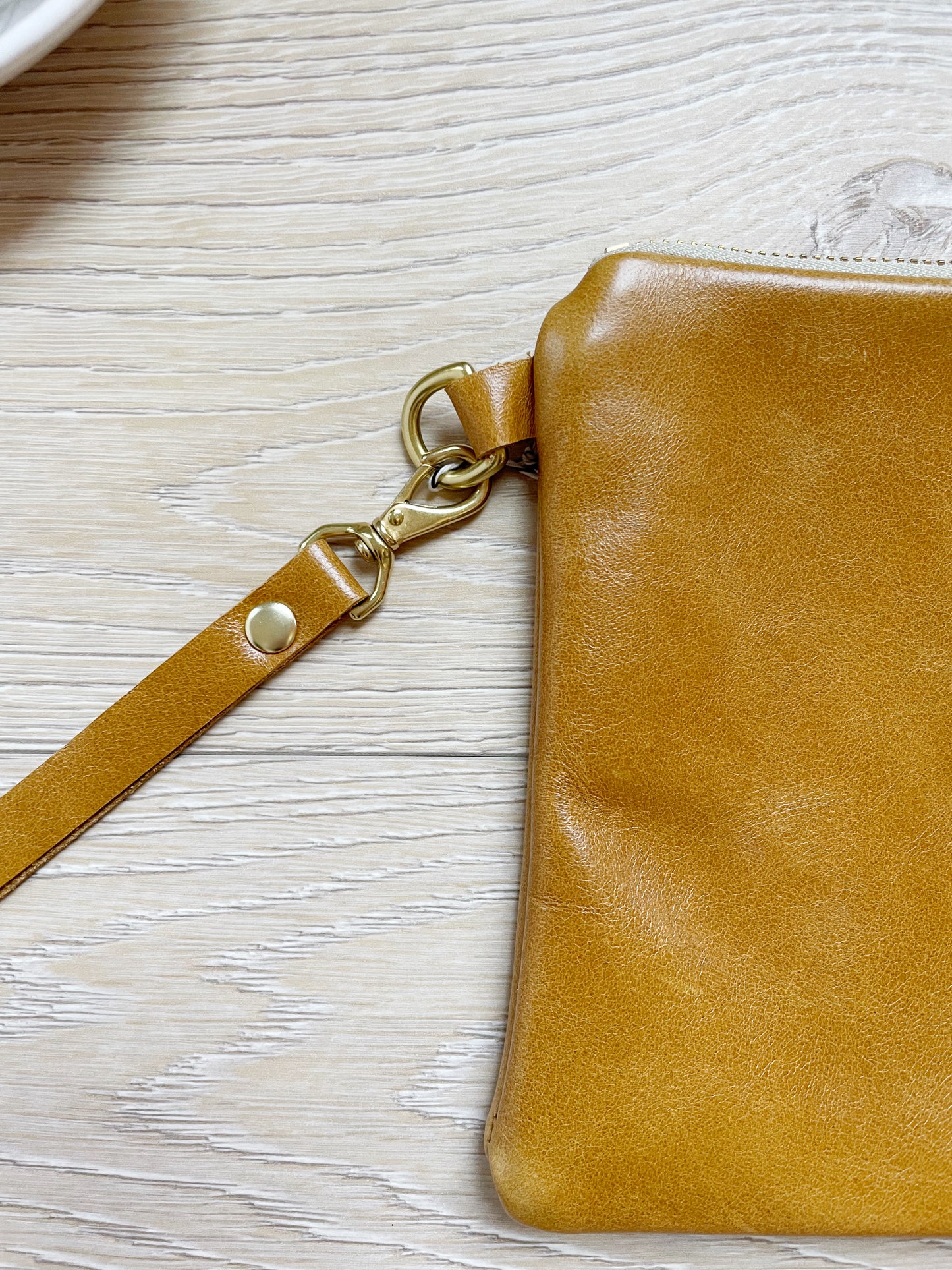 Small Cognac Leather wristlet