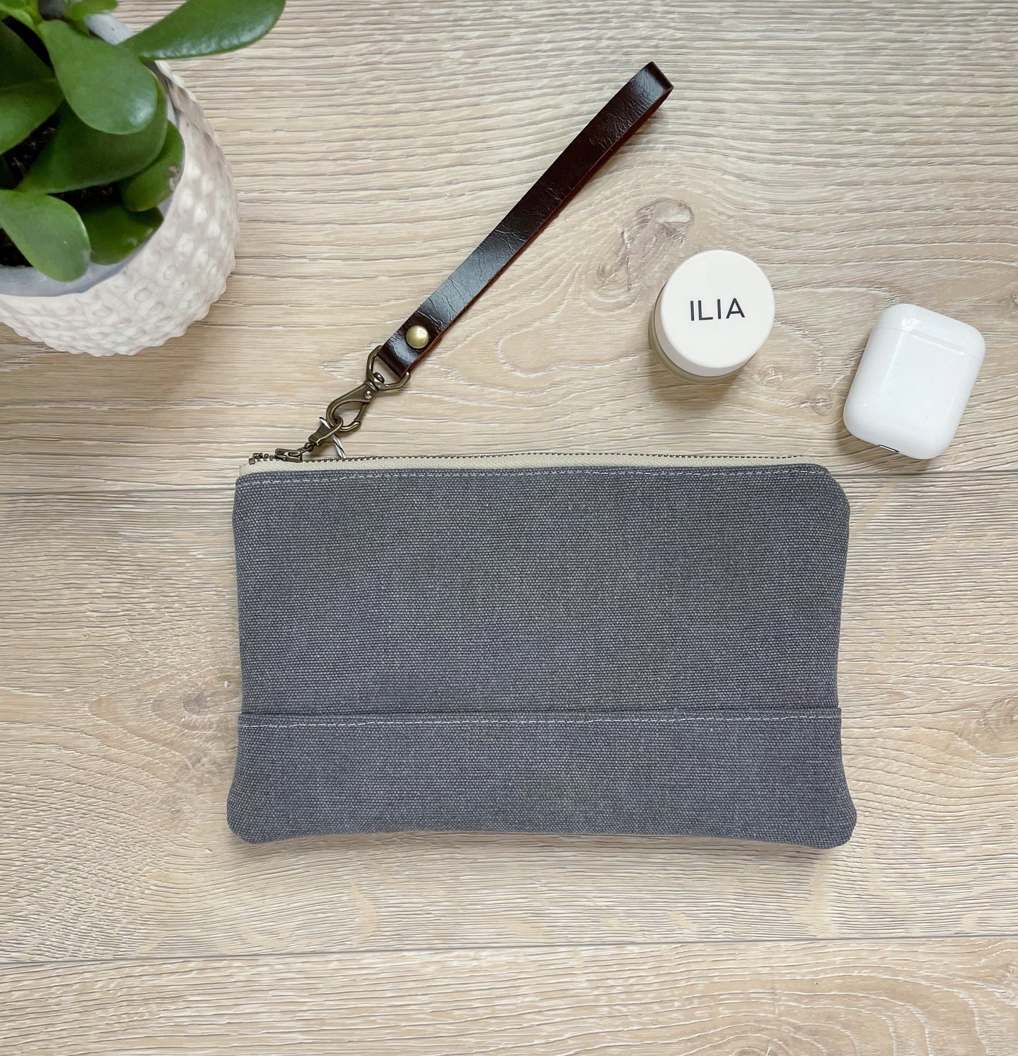 Dark Gray canvas wristlet