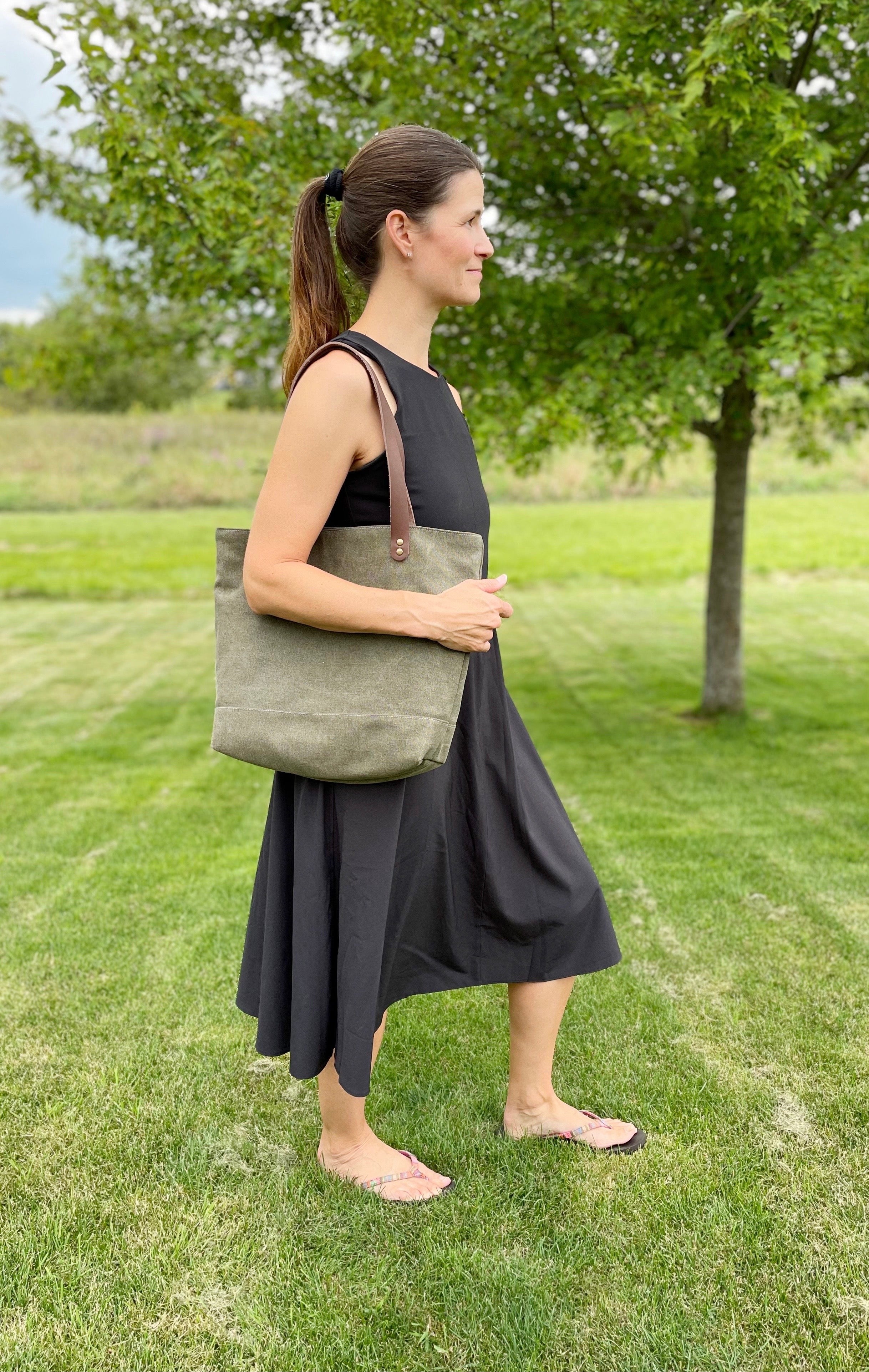 Olive green canvas tote bag