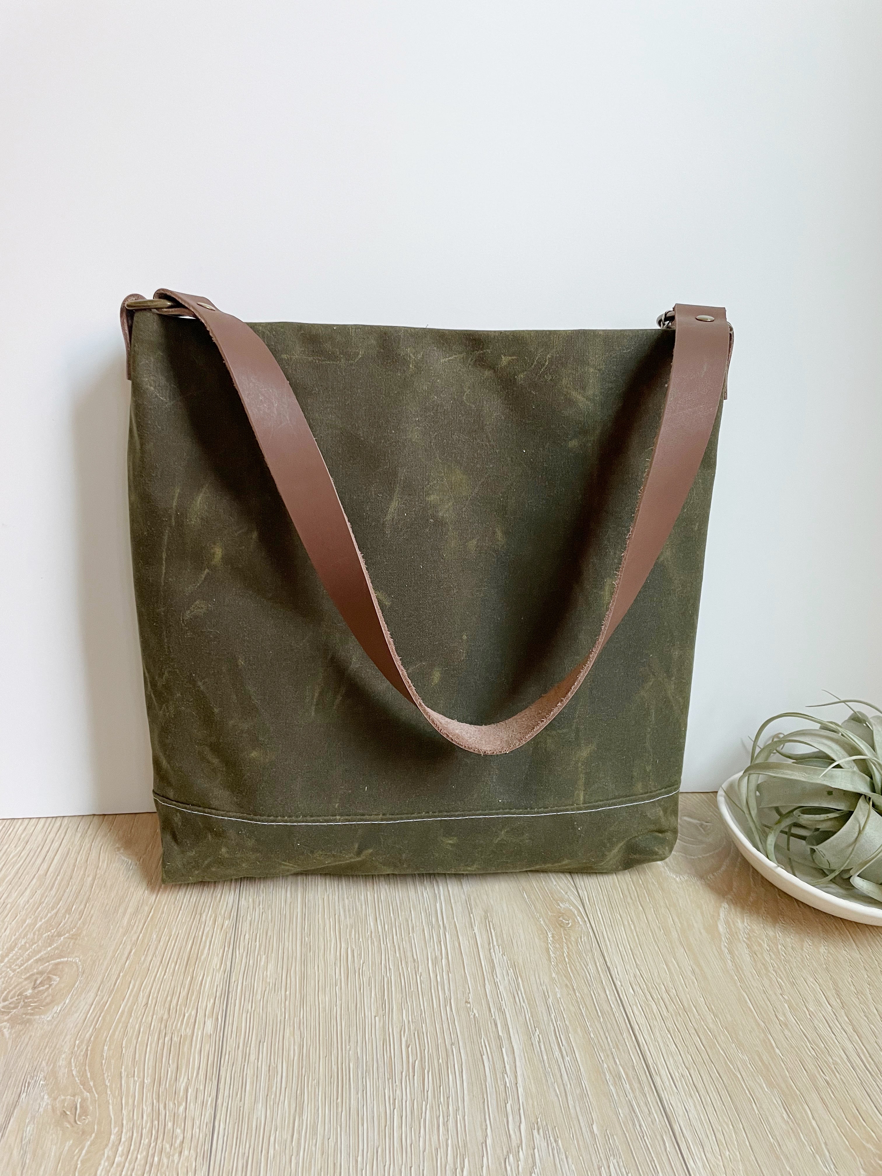 Waxed Canvas Purse Shoulder Bag Women's Brown Faux Leather Large Designer |  eBay