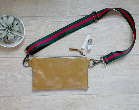Cognac leather cross body purse