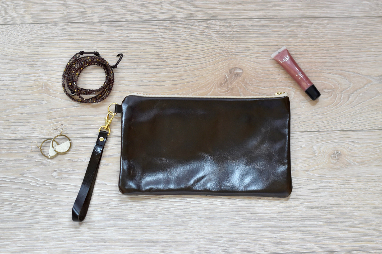 Chocolate Brown Leather wristlet