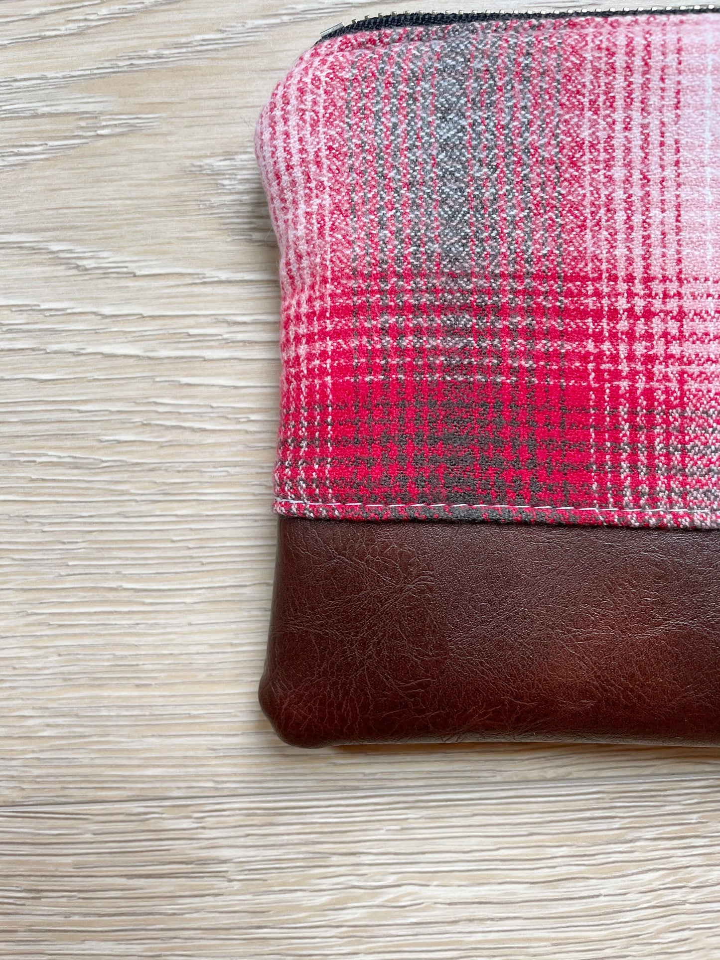 Red and White Plaid Flannel Wristlet