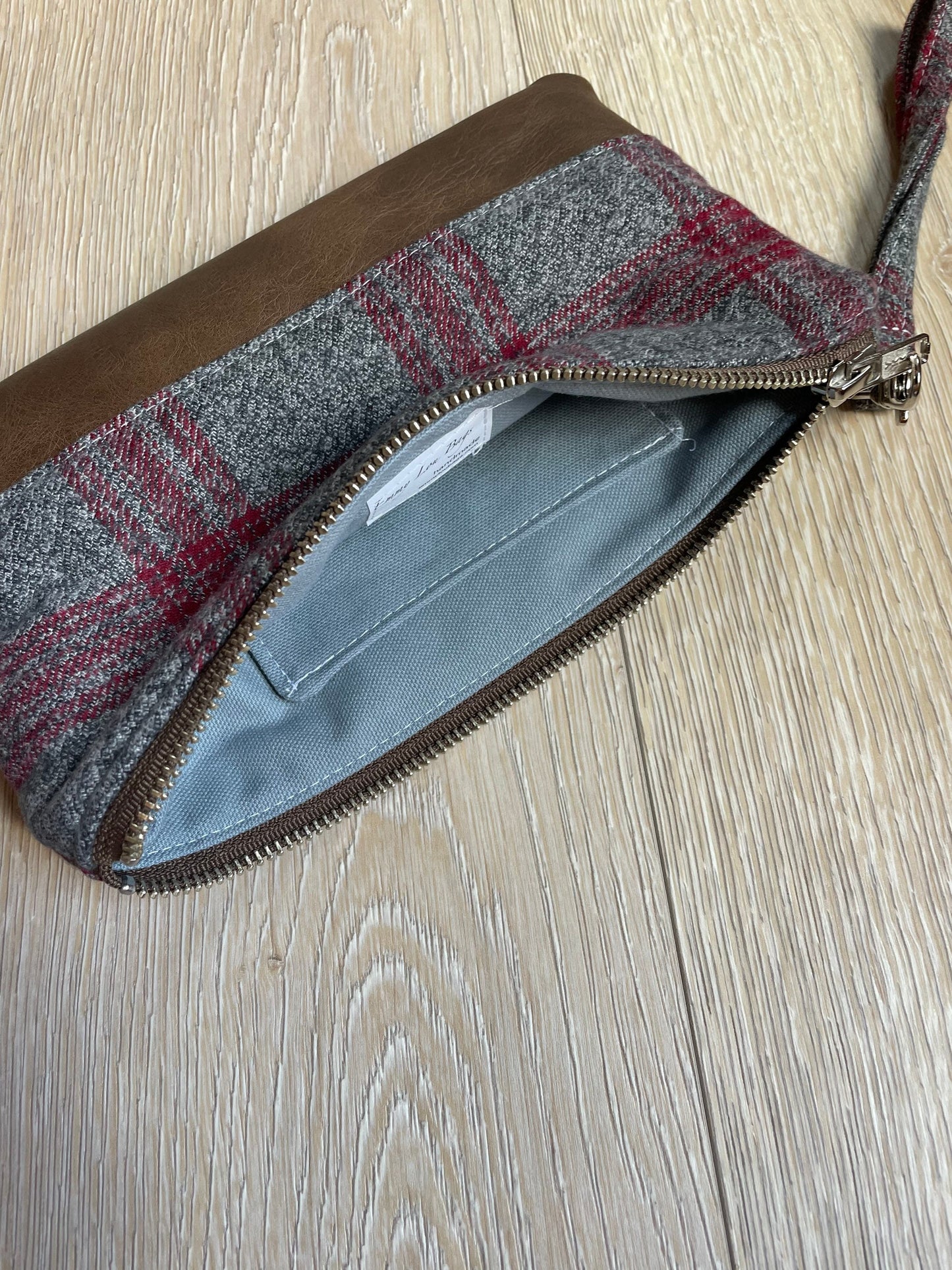 Red and Gray Plaid Flannel Wristlet