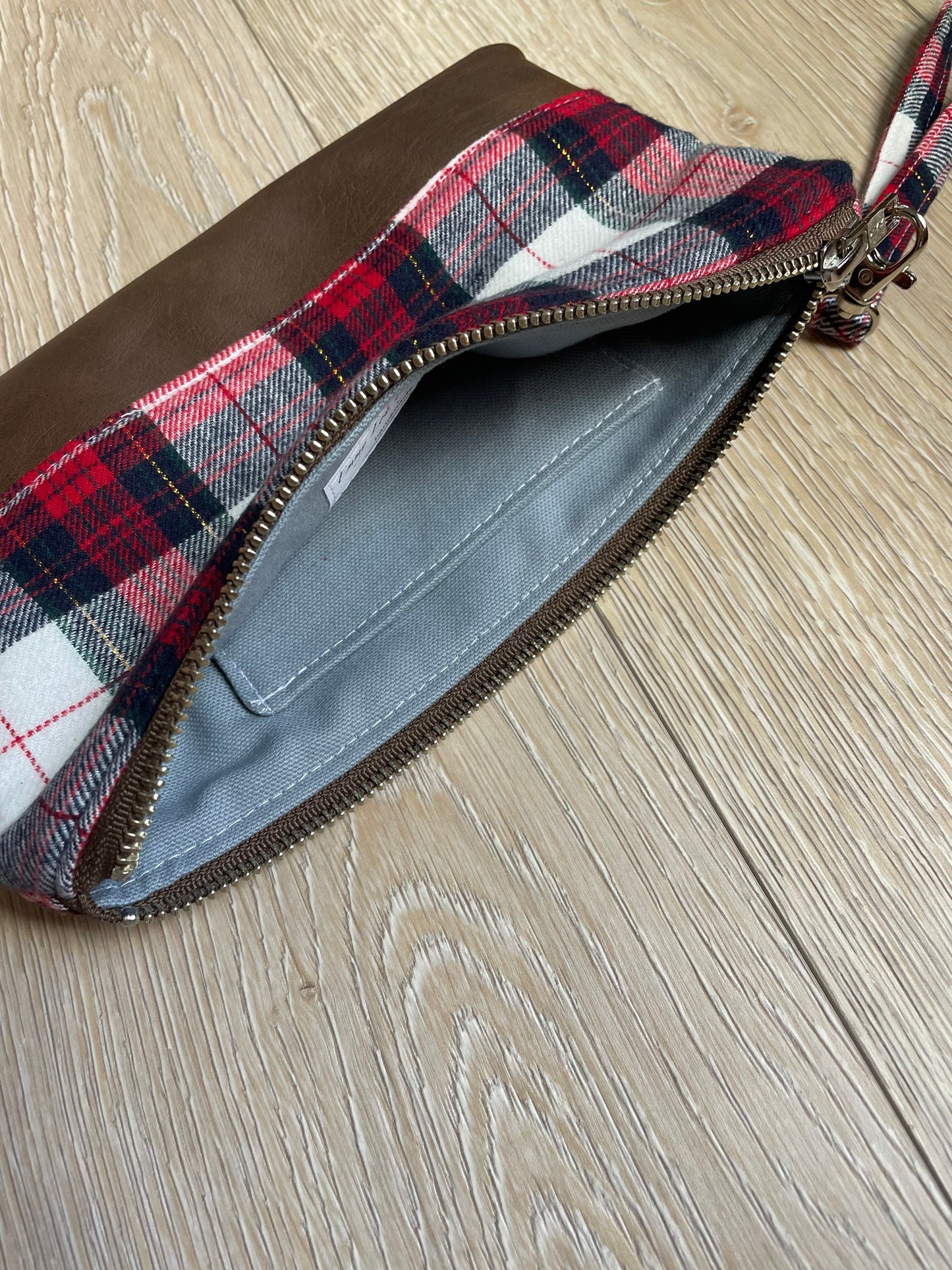Red and Black Plaid Flannel Wristlet