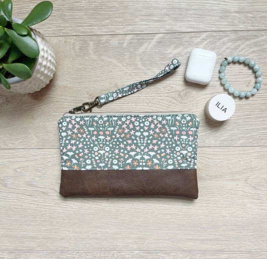 Pink and Green Floral Wristlet